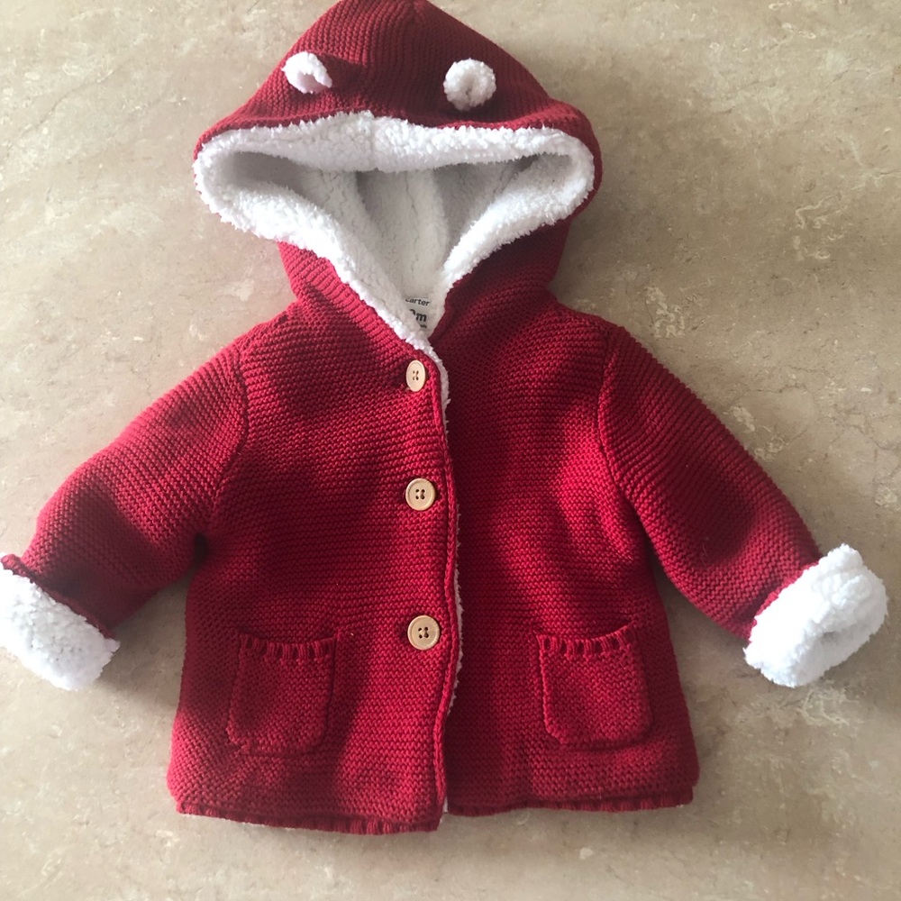 Carter's Red Hooded Jacket with White Accents